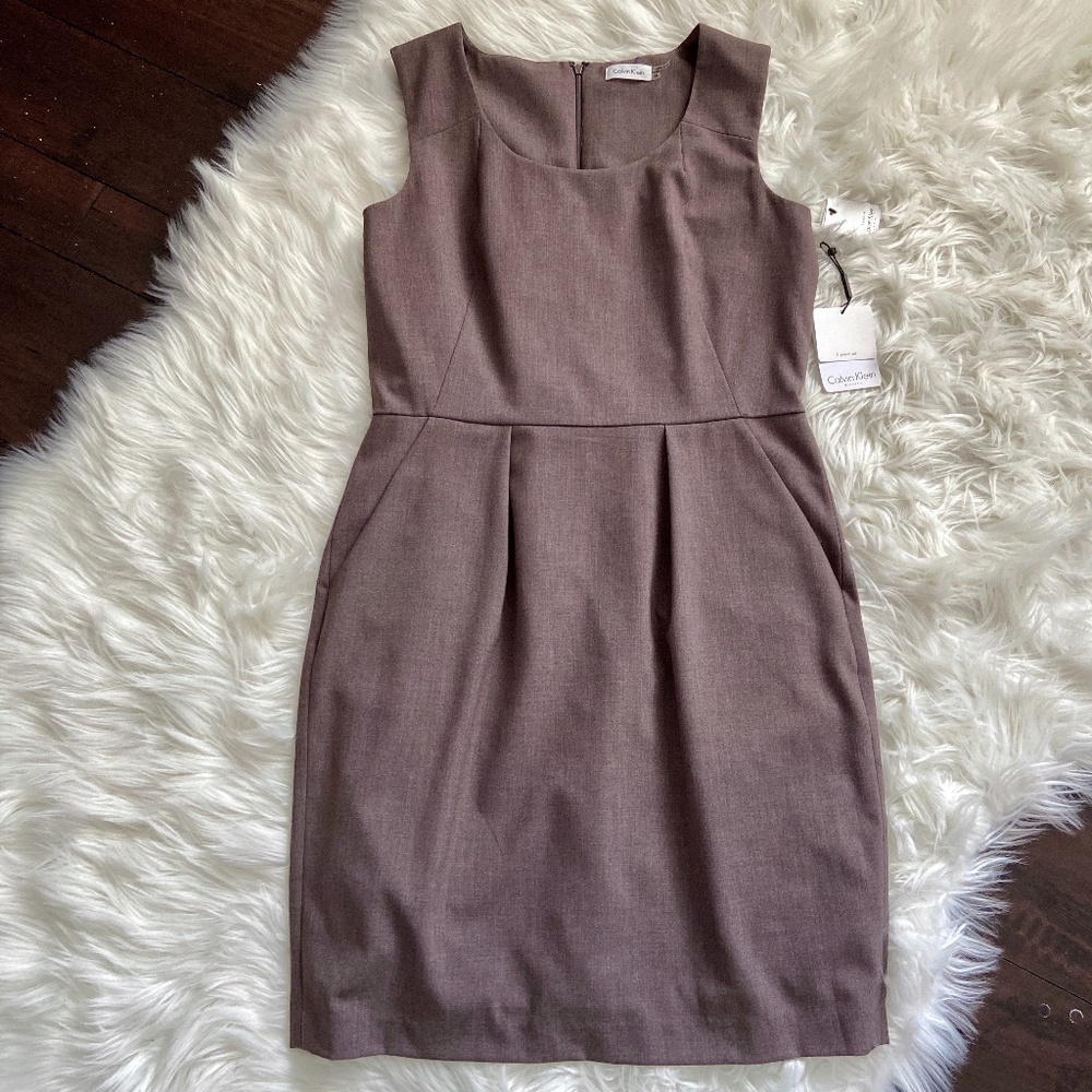 Calvin Klein Brown Sleeveless Sheath Dress Size 14